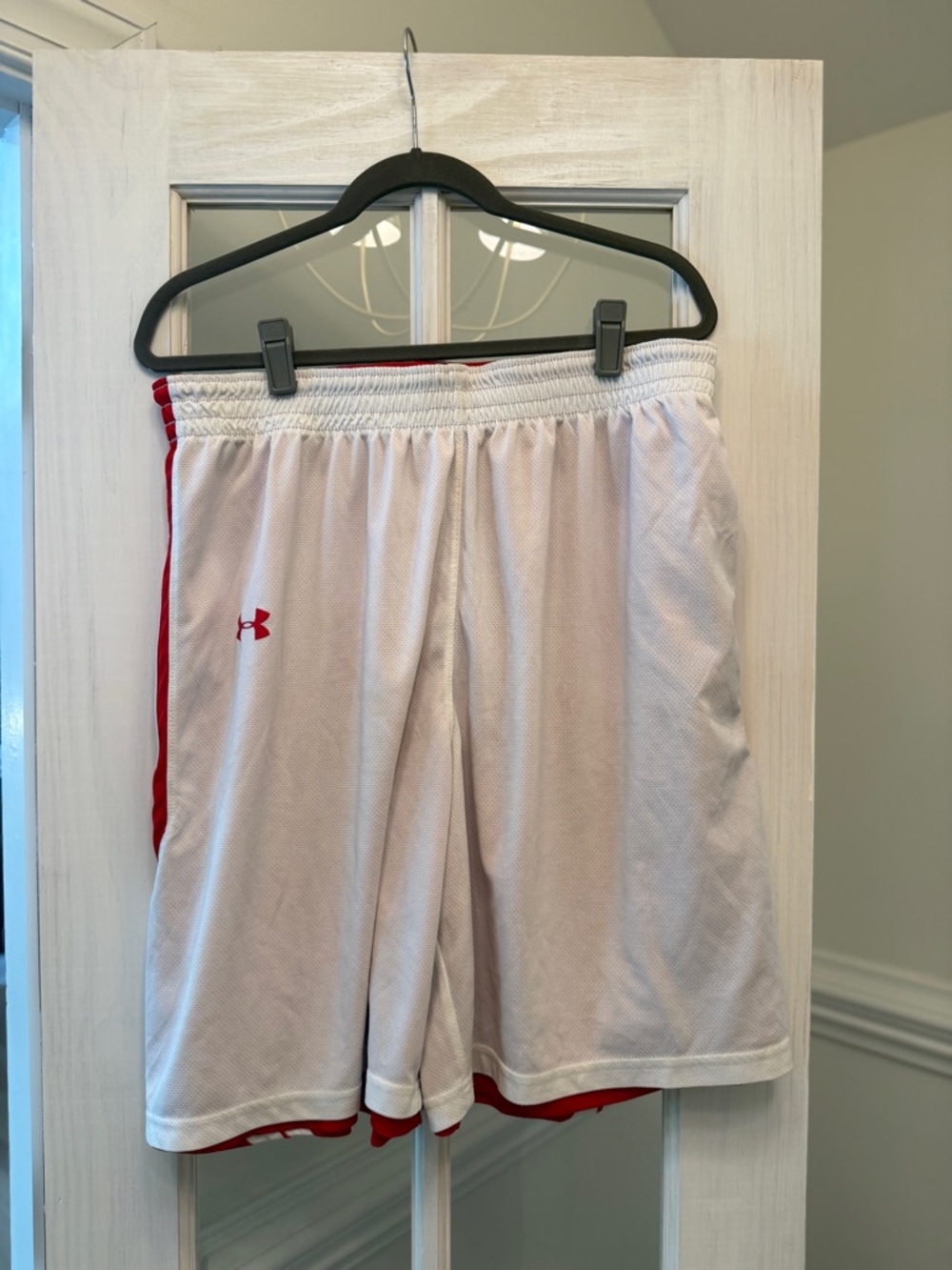 Under Armour Men’s White or Red Reversible Athletic Shorts with Red Trim